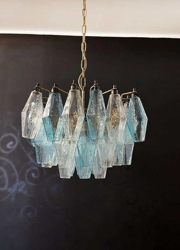 Винтажная люстра Murano Chandelier 56 Clear and Blue Poliedri Glass