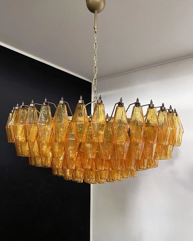 Винтажная люстра Murano Chandelier 185 Yellow Poliedri Glass
