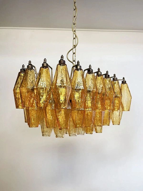 Винтажная люстра Murano Chandelier 56 Yellow Poliedri Glass