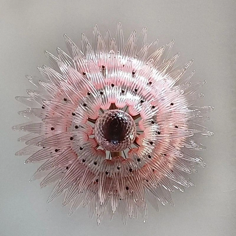 Винтажная люстра Murano Chandelier 104 Pink Palmette Glass