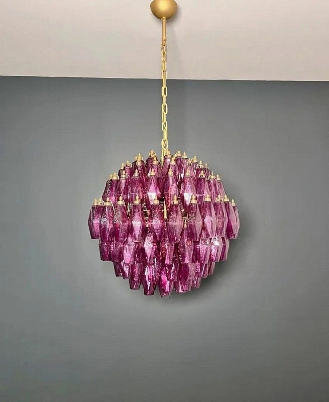 Винтажная люстра Murano Chandelier 140 Purple Poliedri Glass