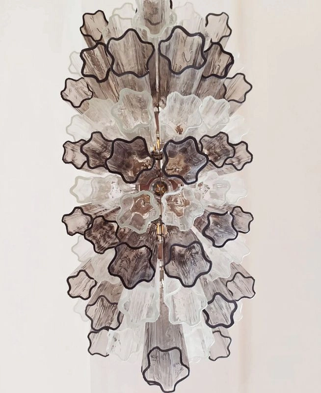Винтажная люстра Murano Chandelier 62 Clear and Smoke-Colored Glass Tubes
