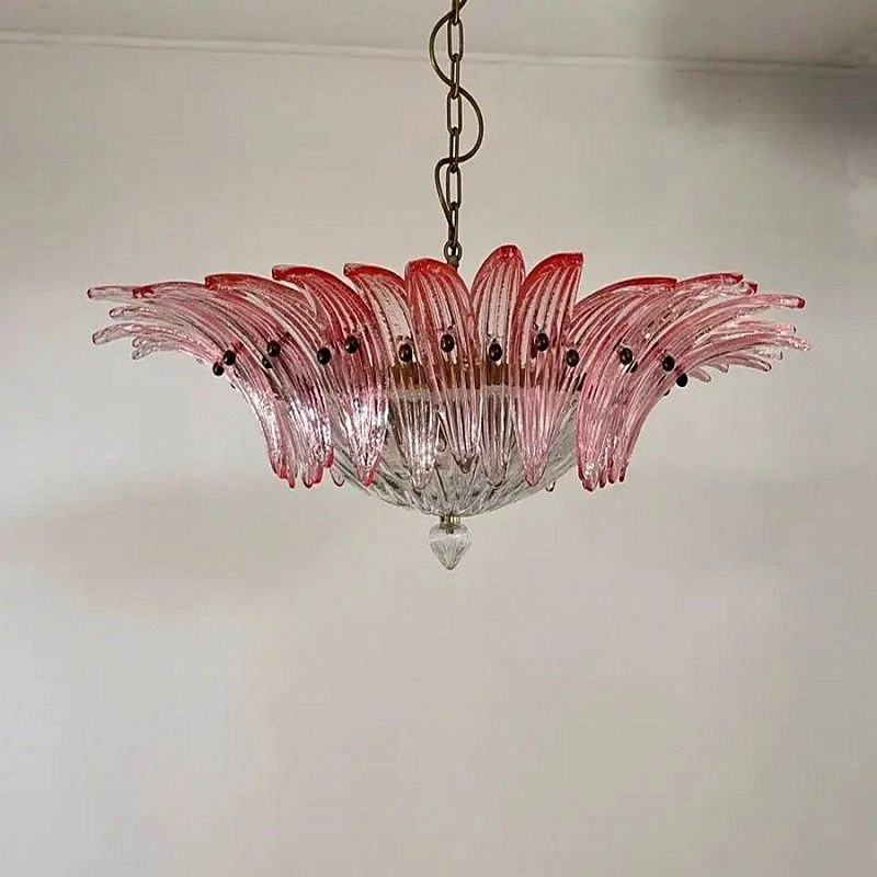 Винтажная люстра Murano Chandelier 36 Pink Palmette Glass