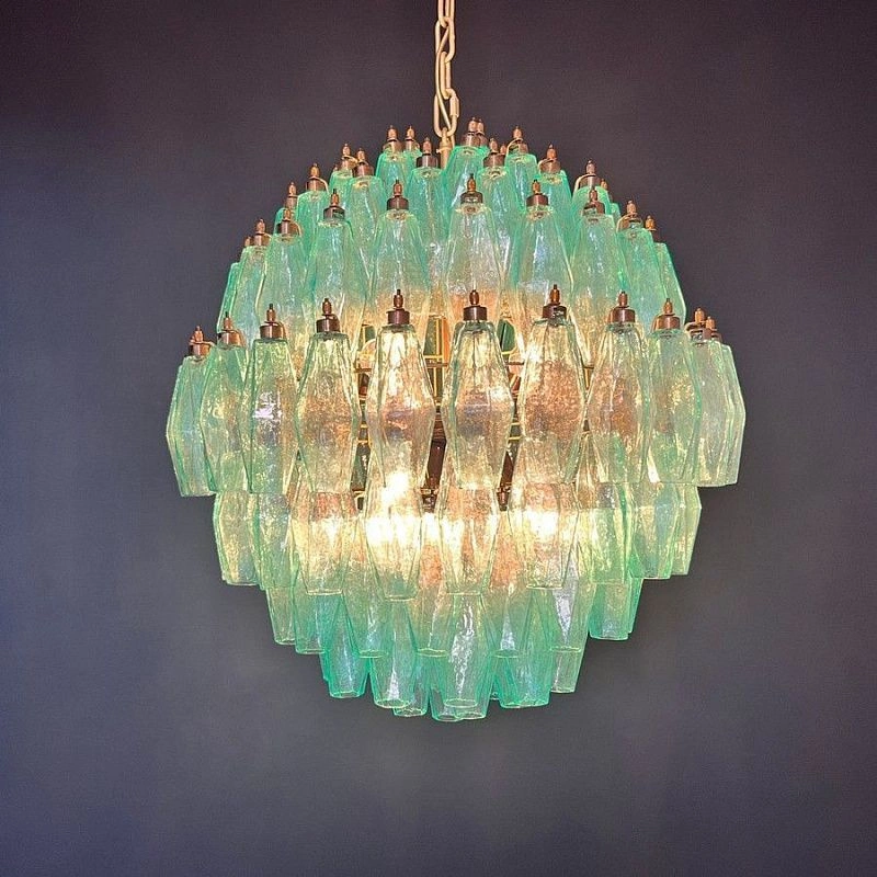 Винтажная люстра Murano Chandelier 140 Turquoise Poliedri Glass