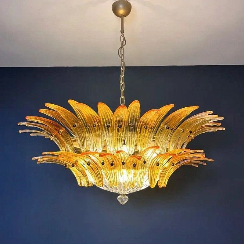 Винтажная люстра Murano Chandelier 82 Yellow Palmette Glass