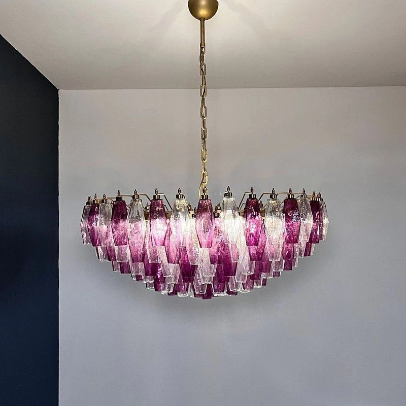 Винтажная люстра Murano Chandelier 185 Purple and Clear Poliedri Glass