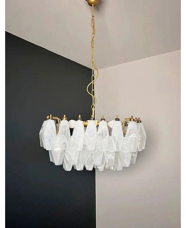 Винтажная люстра Murano Chandelier 56 Alabaster White Poliedri Glass