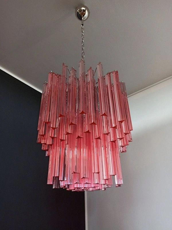 Винтажная люстра Murano Chandelier 107 Pink Prism Glass