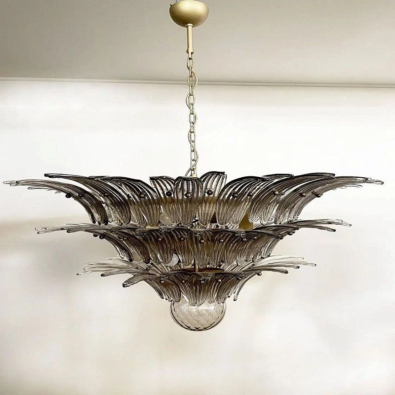 Винтажная люстра Murano Chandelier 104 Smoky Colored Palmette Glass