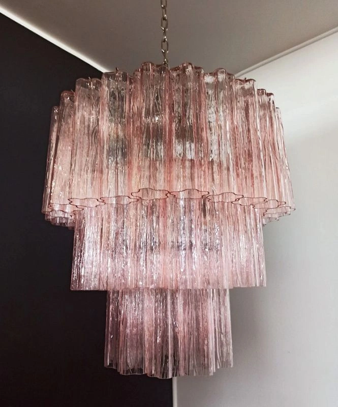 Винтажная люстра Murano Chandelier 52 Pink Glass Tubes