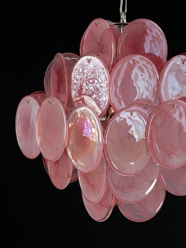 Винтажная люстра Murano Chandelier 36 Pink Disk Glass