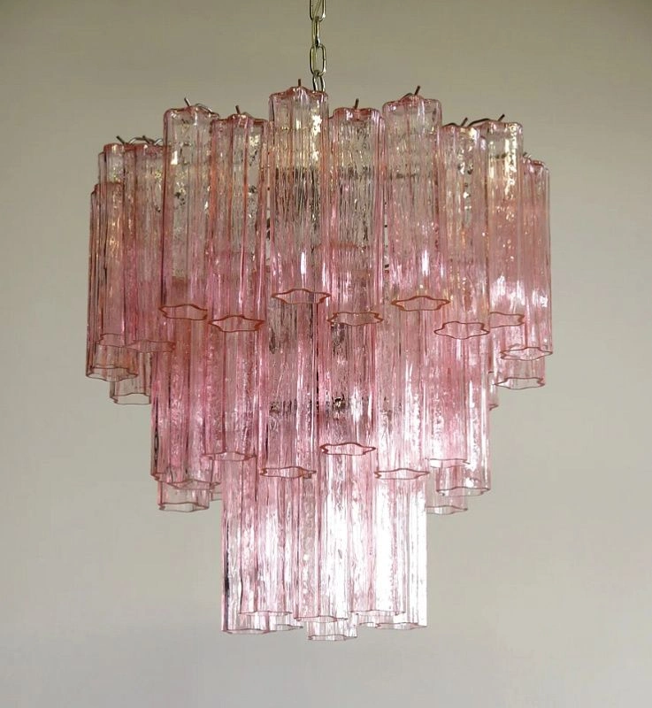 Винтажная люстра Murano Chandelier 48 Pink Glass Tubes