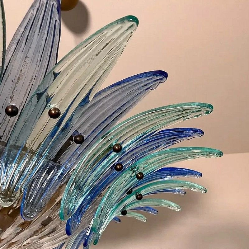 Винтажная люстра Murano Chandelier 36 Clear and Blue Palmette Glass