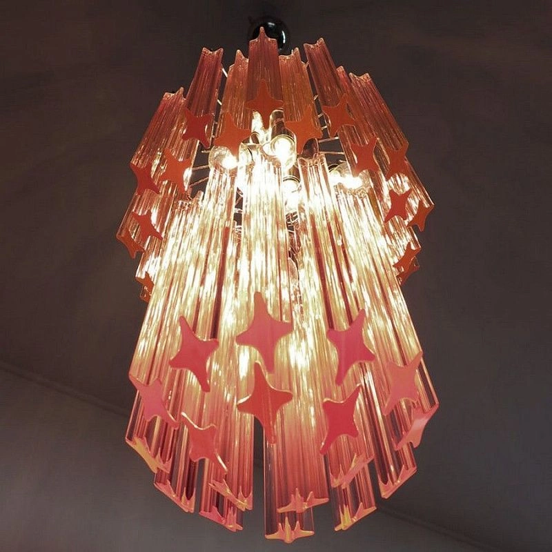 Винтажная люстра Murano Chandelier 46 Pink Prism Glass