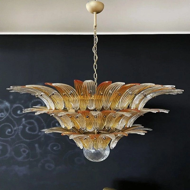 Винтажная люстра Murano Chandelier 104 Clear and Yellow Palmette Glass