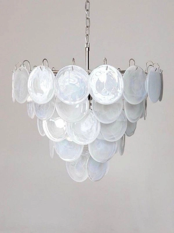 Винтажная люстра Murano Chandelier 57 Alabaster White Disk Glass