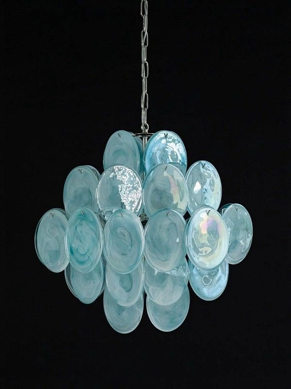 Винтажная люстра Murano Chandelier 36 Blue Disk Glass