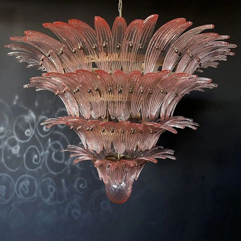 Винтажная люстра Murano Chandelier 163 Pink Palmette Glass