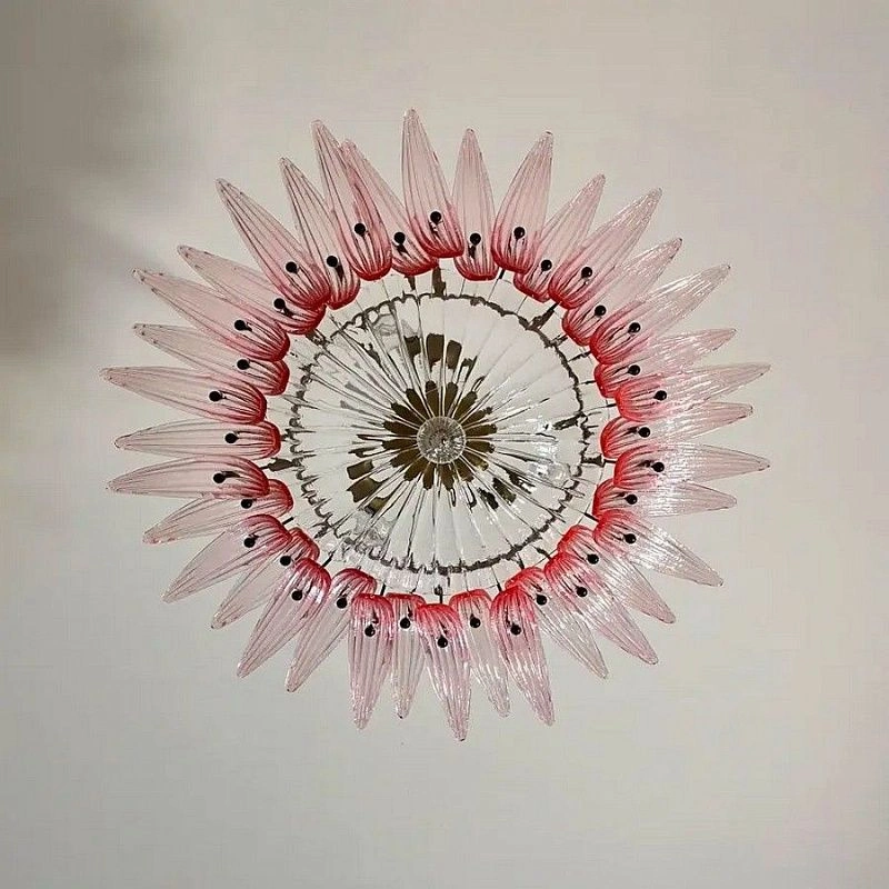 Винтажная люстра Murano Chandelier 36 Pink Palmette Glass
