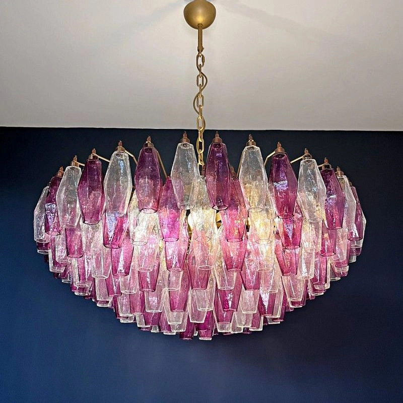 Винтажная люстра Murano Chandelier 185 Purple and Clear Poliedri Glass
