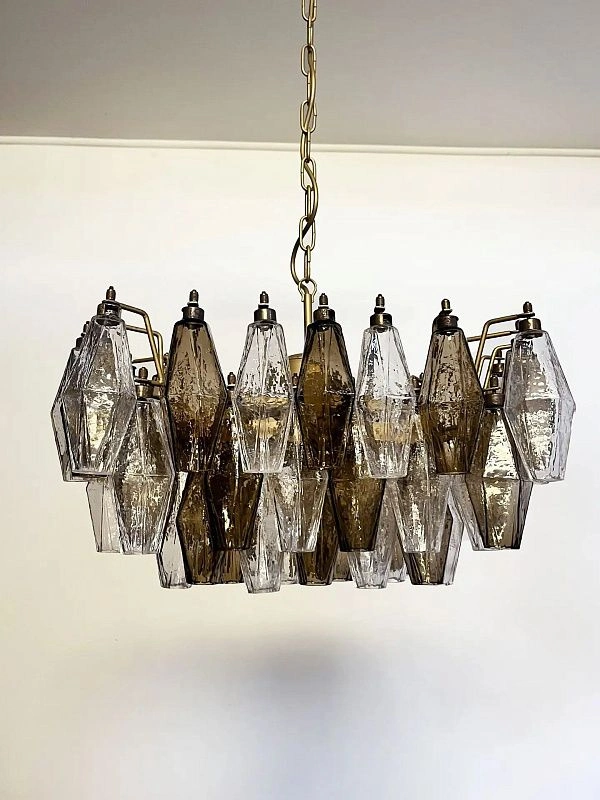 Винтажная люстра Murano Chandelier 56 Clear and Smoke Colored Poliedri Glass