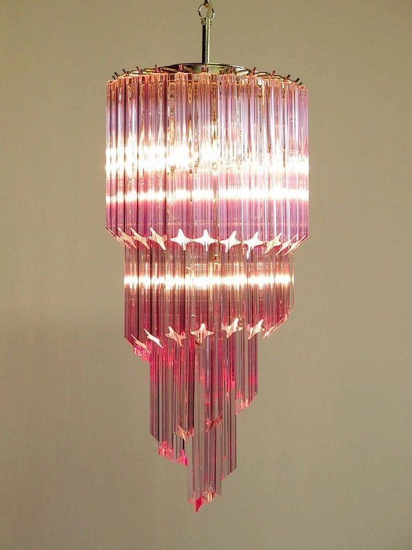 Винтажная люстра Murano Chandelier 54 Pink Prism Glass