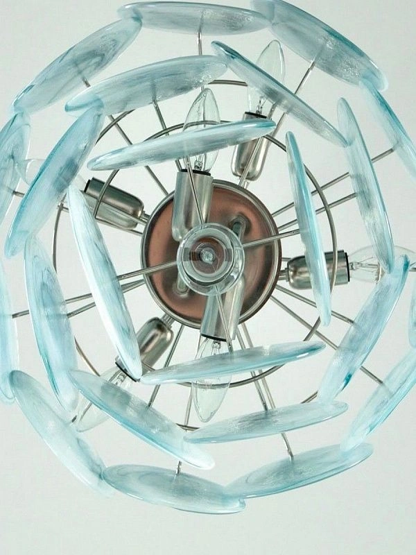 Винтажная люстра Murano Chandelier 23 Blue Disk Glass