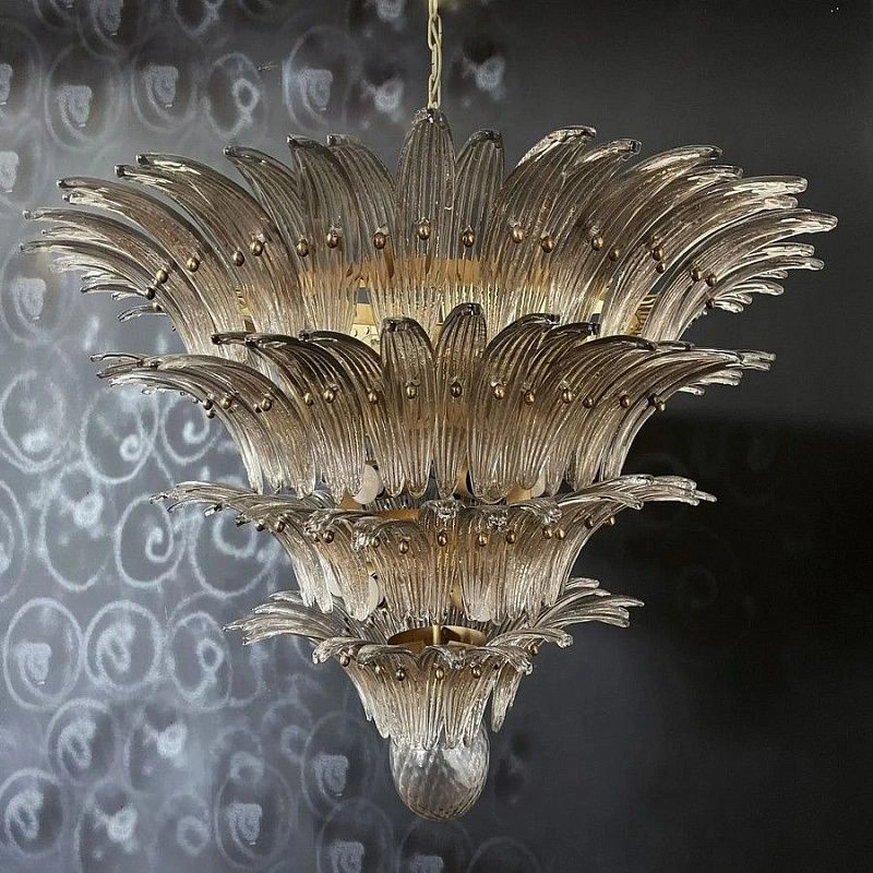 Винтажная люстра Murano Chandelier 163 Smoke-colored Palmette Glass