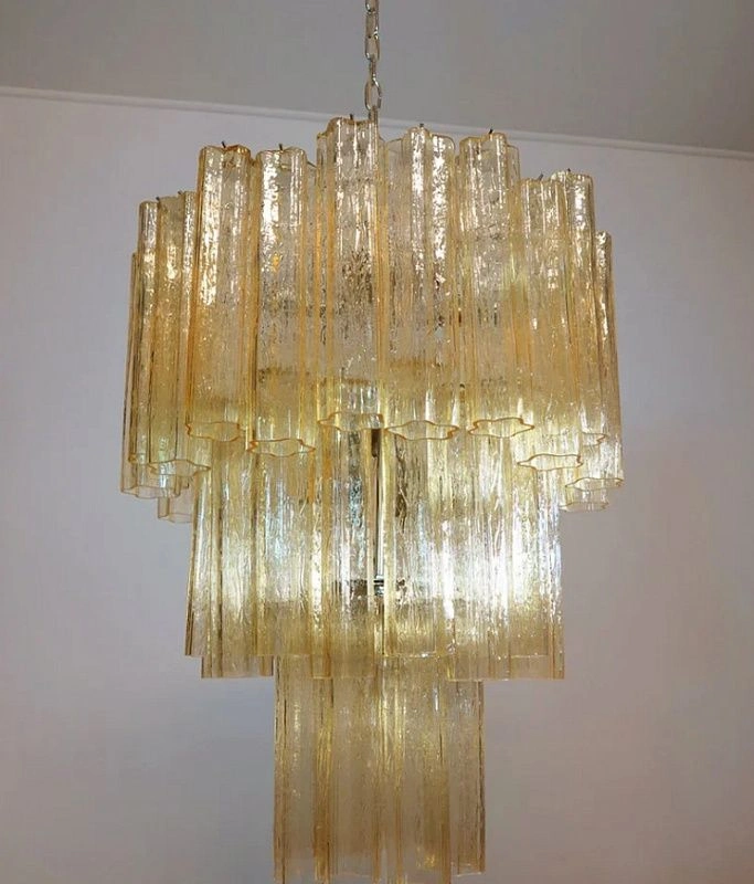 Винтажная люстра Murano Chandelier 48 Yellow Glass Tubes