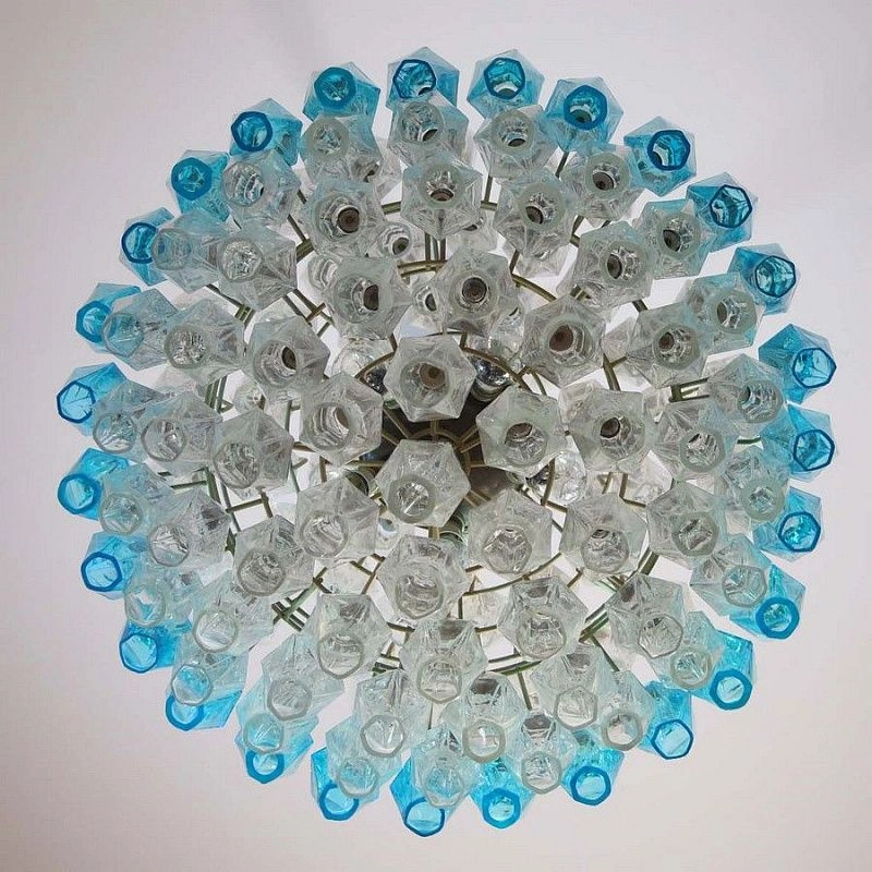 Винтажная люстра Murano Chandelier 140 Clear and Blue Poliedri Glass