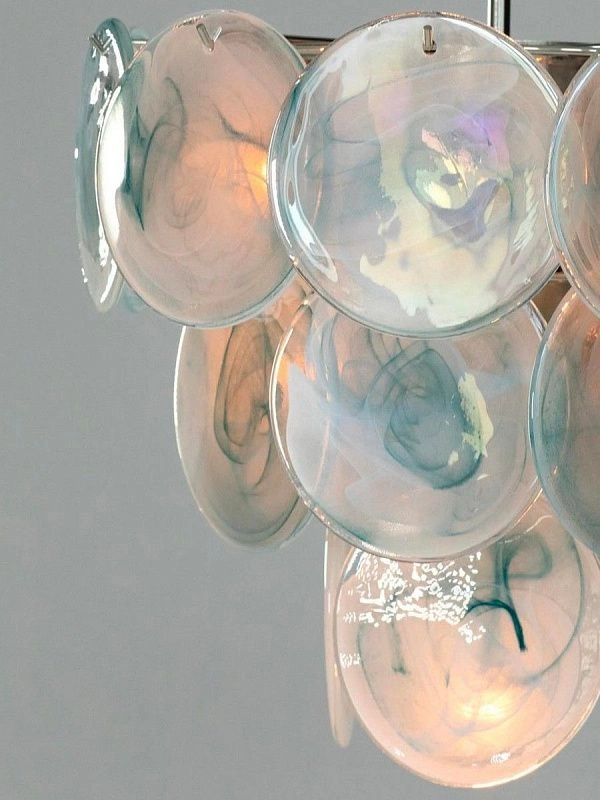 Винтажная люстра Murano Chandelier 23 Opal silk Disk Glass