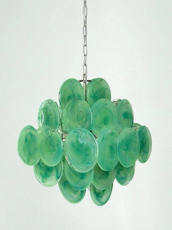 Винтажная люстра Murano Chandelier 36 Alabaster Green Disk Glass