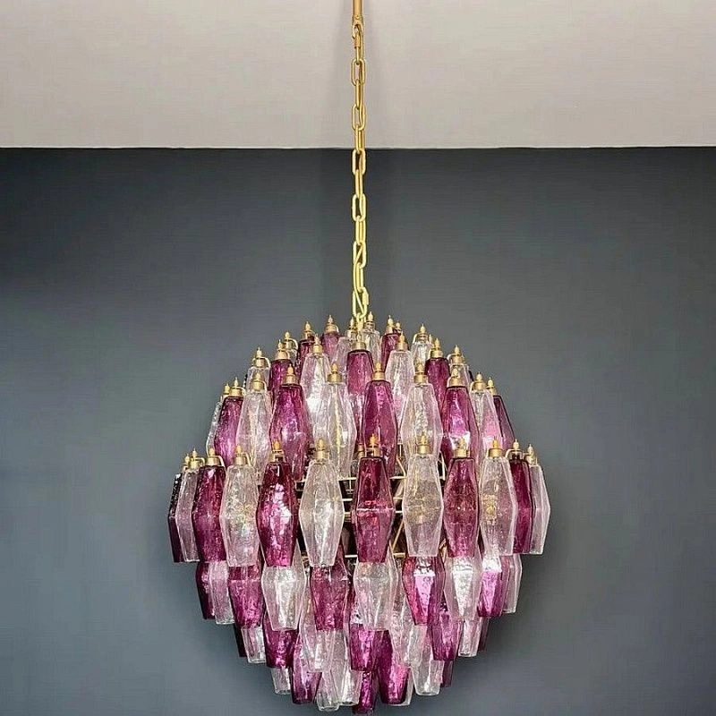 Винтажная люстра Murano Chandelier 140 Purple and Clear Poliedri Glass