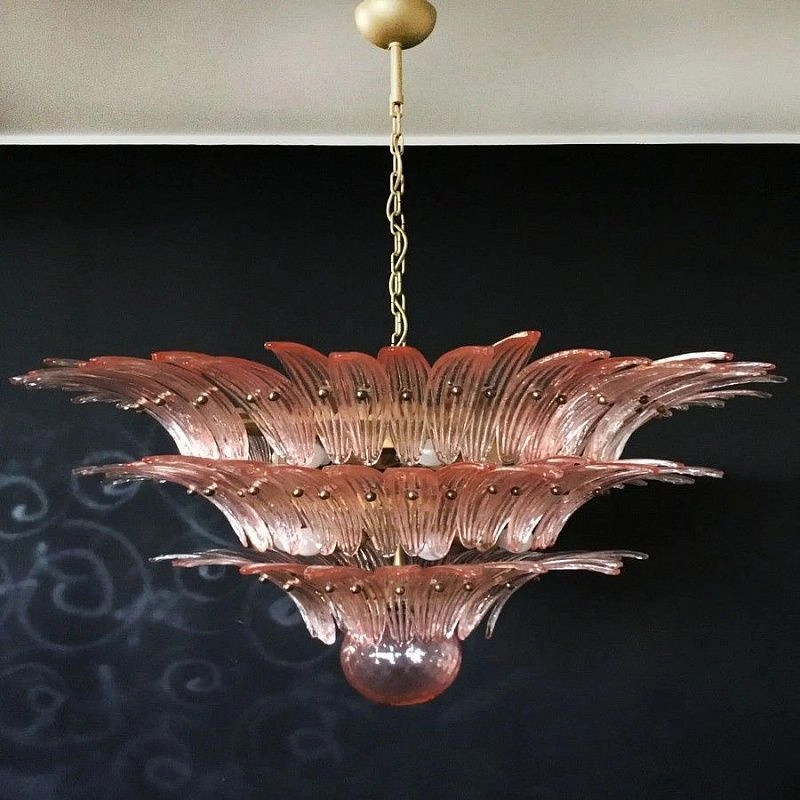 Винтажная люстра Murano Chandelier 104 Pink Palmette Glass