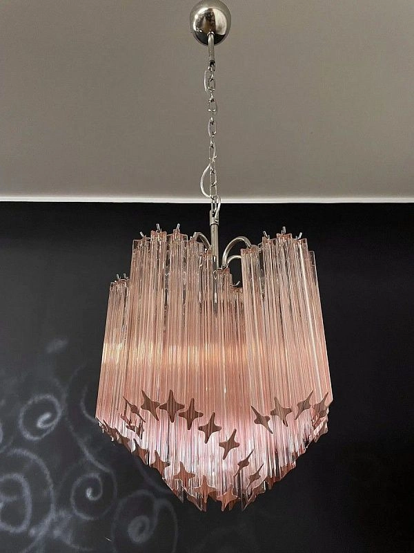 Винтажная люстра Murano Chandelier 60 Pink Prism Glass