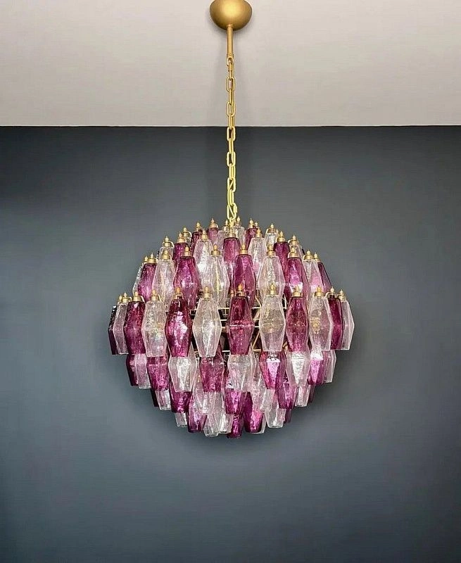 Винтажная люстра Murano Chandelier 140 Purple and Clear Poliedri Glass