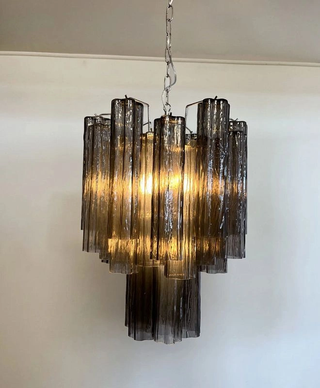 Винтажная люстра Murano Chandelier 30 Smoke-Colored Glass Tubes