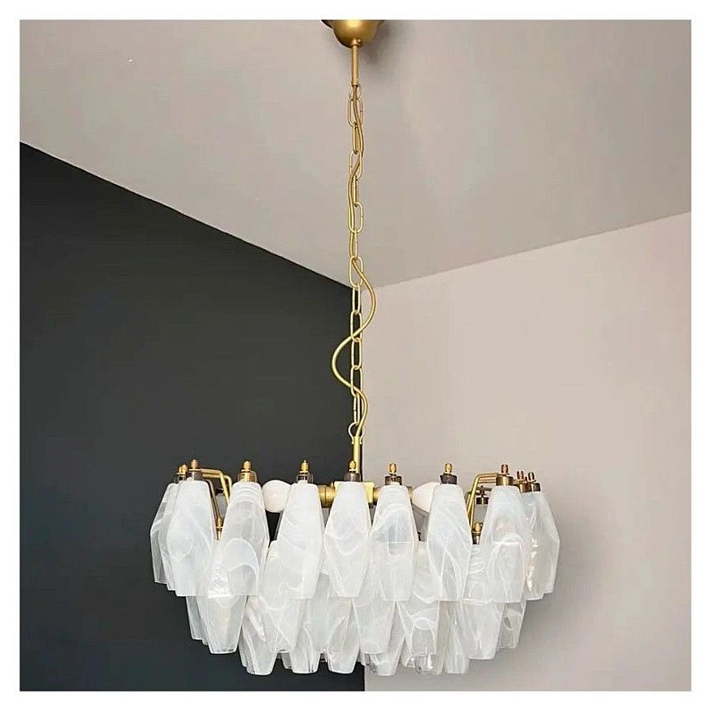 Винтажная люстра Murano Chandelier 56 Alabaster White Poliedri Glass