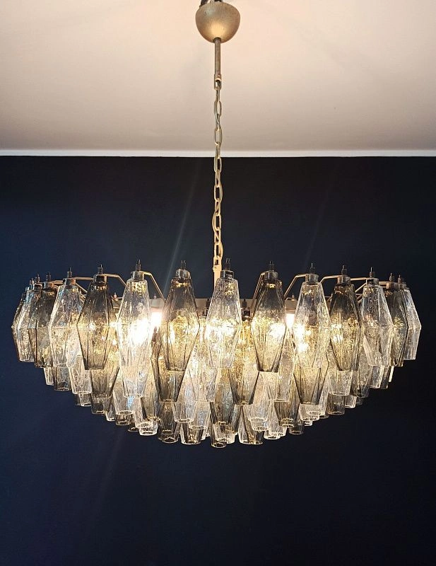 Винтажная люстра Murano Chandelier 185 Clear and Smoky Poliedri Glass