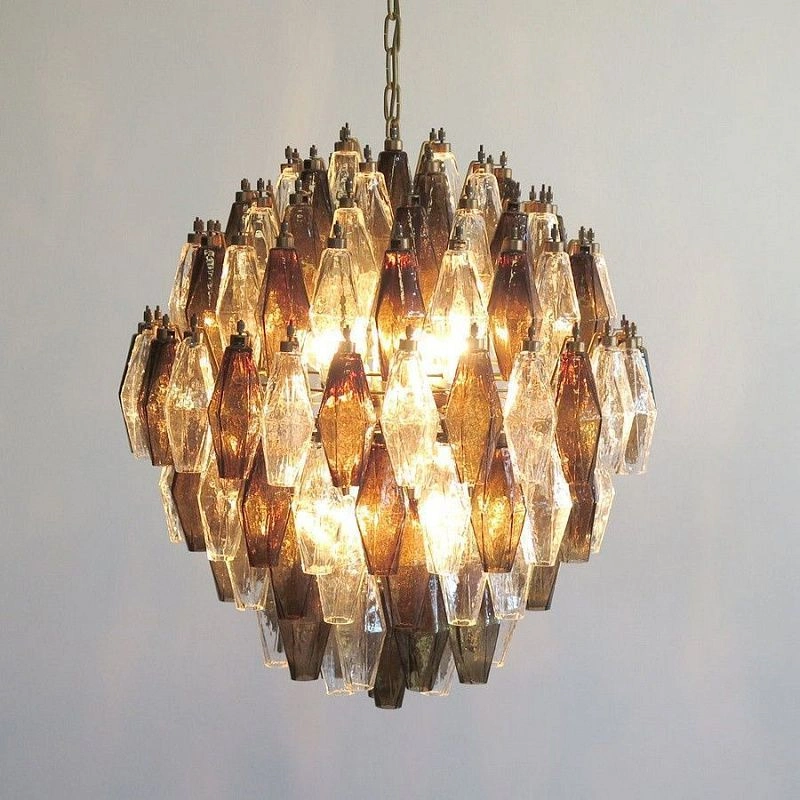 Винтажная люстра Murano Chandelier 140 Clear and Smoke-Colored Poliedri Glass