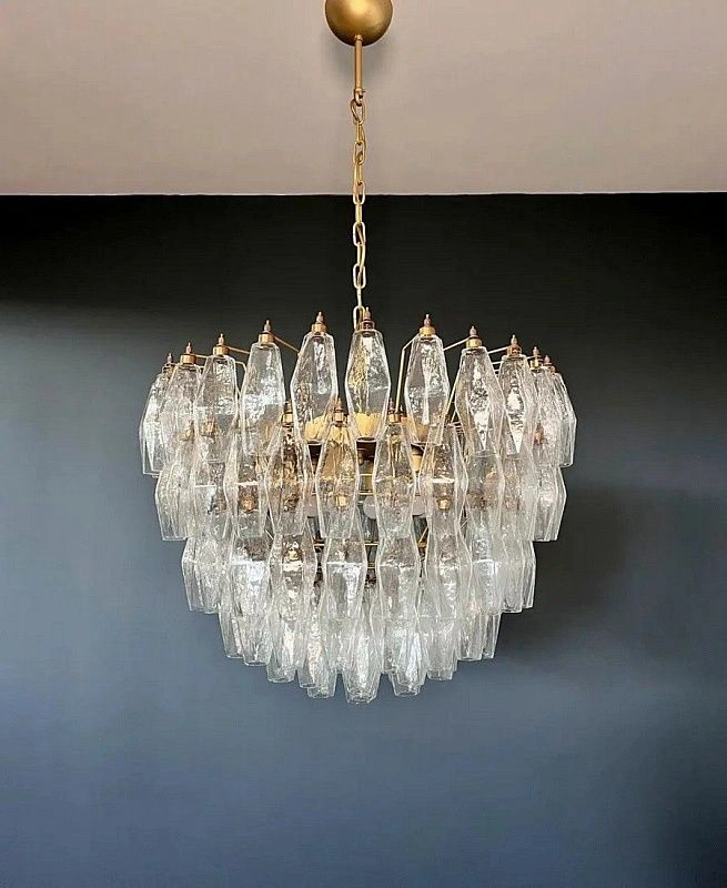 Винтажная люстра Murano Chandelier 111 Clear Poliedri Glass