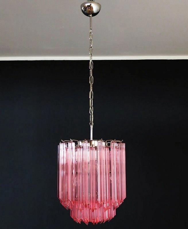 Винтажная люстра Murano Chandelier 47 Pink Prism Glass