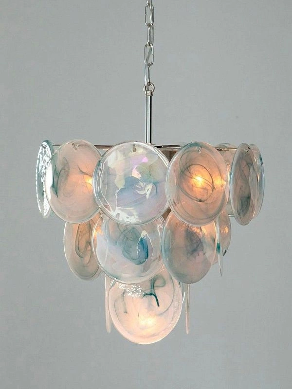 Винтажная люстра Murano Chandelier 23 Opal silk Disk Glass