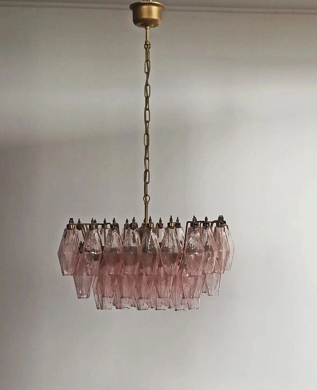 Винтажная люстра Murano Chandelier 56 Pink Poliedri Glass