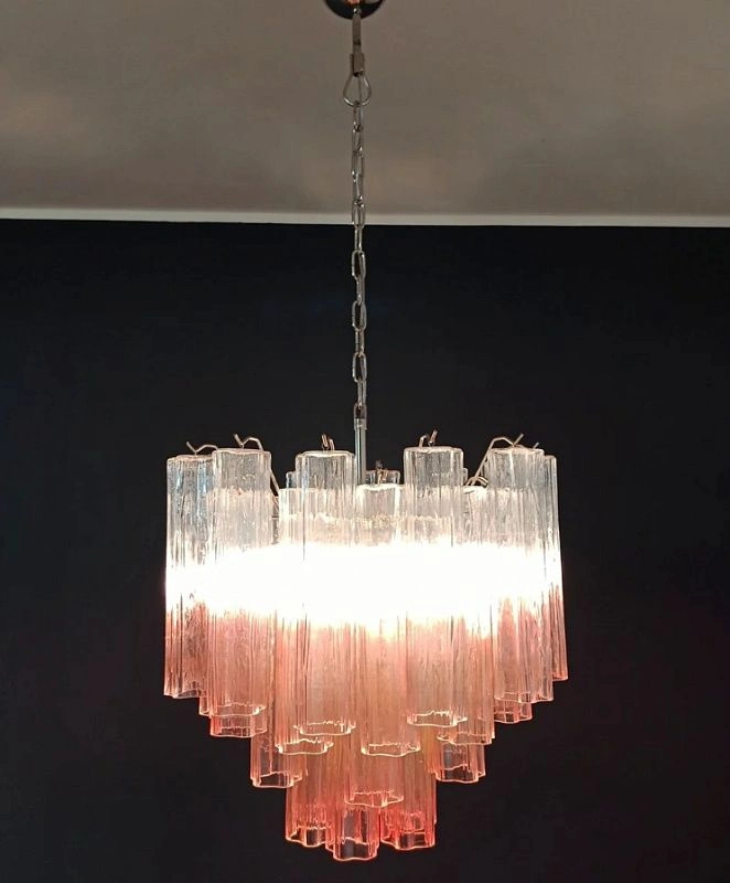 Винтажная люстра Murano Chandelier 36 Gradually Pink Glass Tube