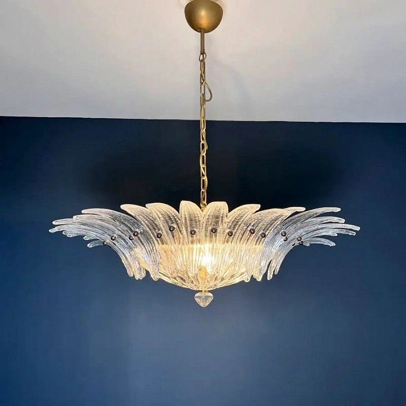 Винтажная люстра Murano Chandelier 36 Clear Palmette Glass