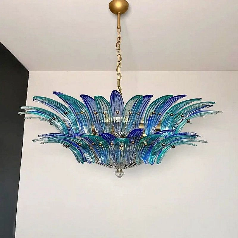Винтажная люстра Murano Chandelier 82 Blue and Turquoise Palmette Glass