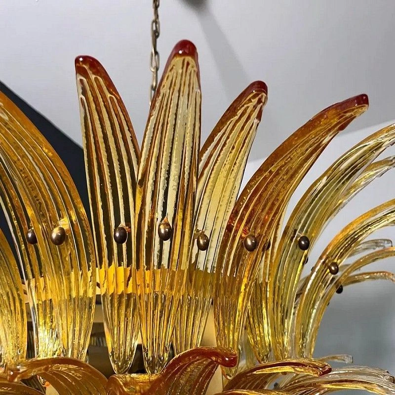 Винтажная люстра Murano Chandelier 82 Yellow Palmette Glass