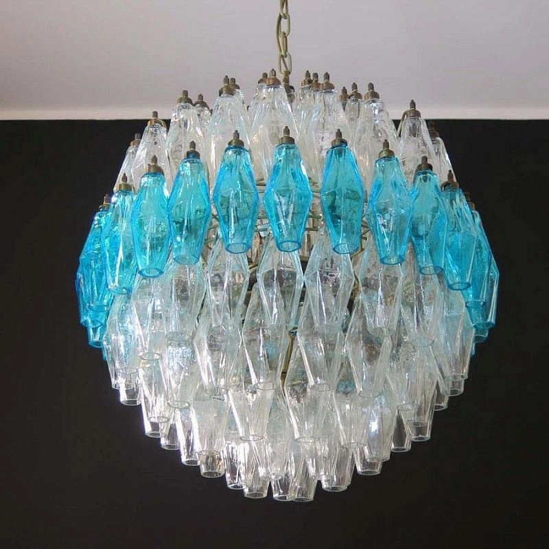 Винтажная люстра Murano Chandelier 140 Clear and Blue Poliedri Glass