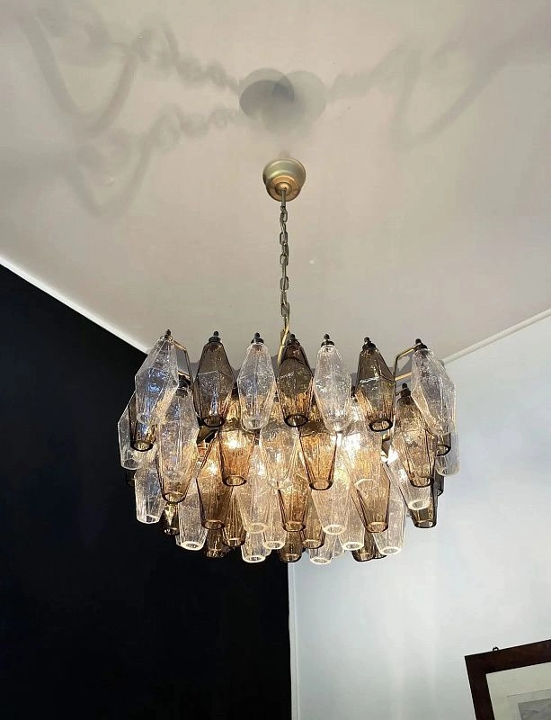 Винтажная люстра Murano Chandelier 56 Clear and Smoke Colored Poliedri Glass